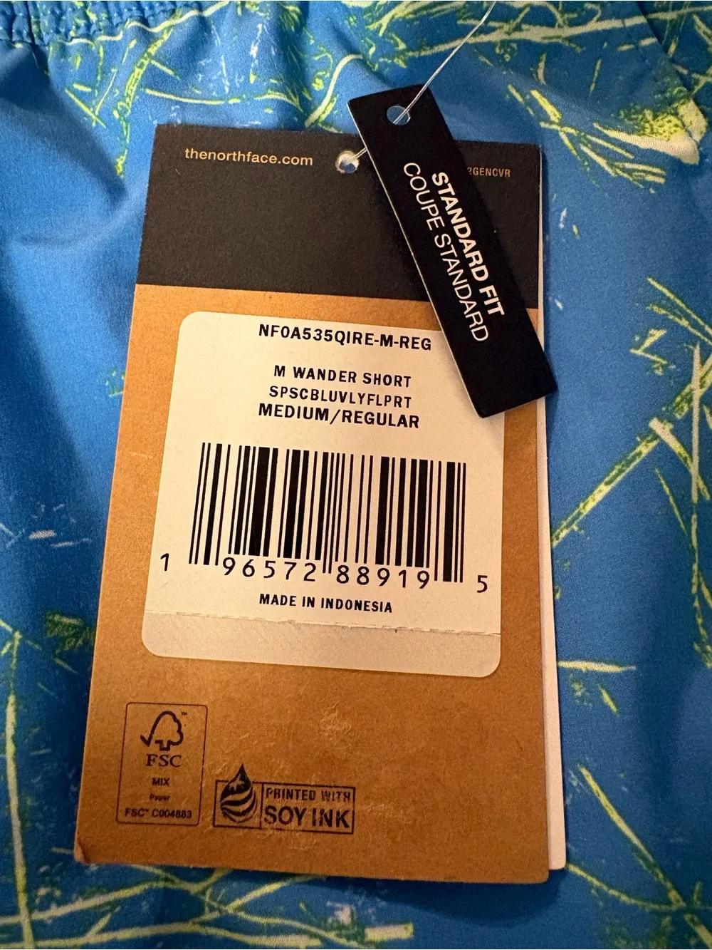 NWT Men’s The North Face Blue Wander Shorts with Lime Print Size M